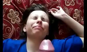 Cums on his girlfriend's face, and she showed him her middle finger in return, unwanted facial