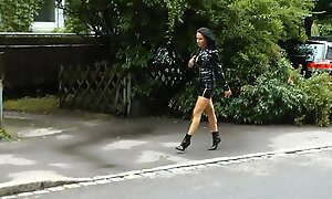 Lady Tasha - PVC dress long boots and jacket in public